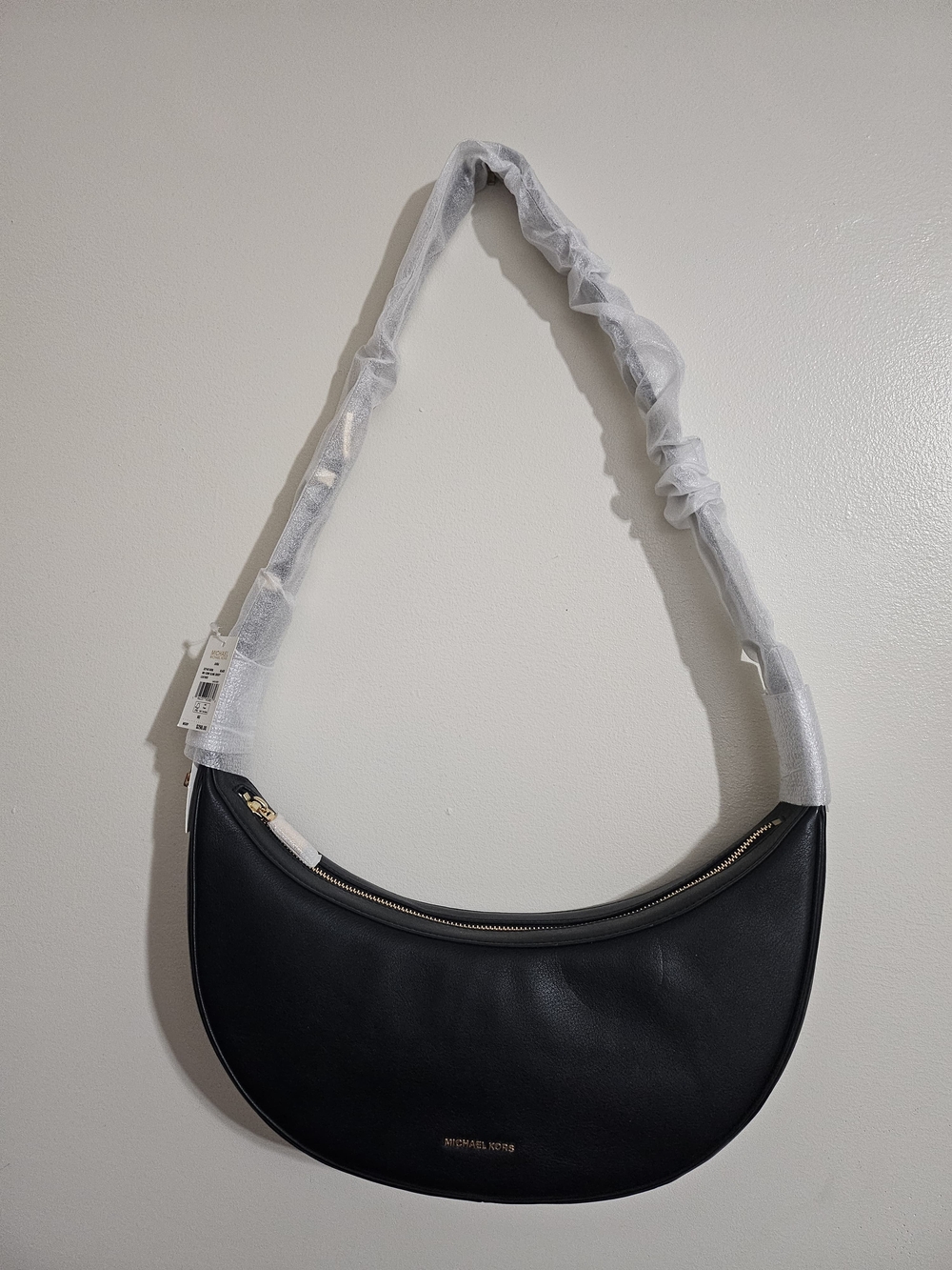 Michael Kors Black Crescent Shoulder Bag with Gold Hardware